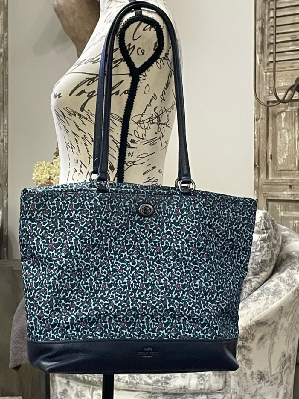 Coach Ranch Large Floral Nylon and Leather Tote 

style number F59435